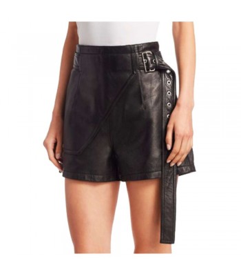 Women Genuine Leather Lambskin Short Leather Crop Moto Biker Hot Pant High Waist Shorts 